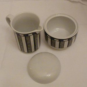 ATHENA by TOGNANA Italy Porcelain Sugar Bowl and Creamer Set Blue White Stripes